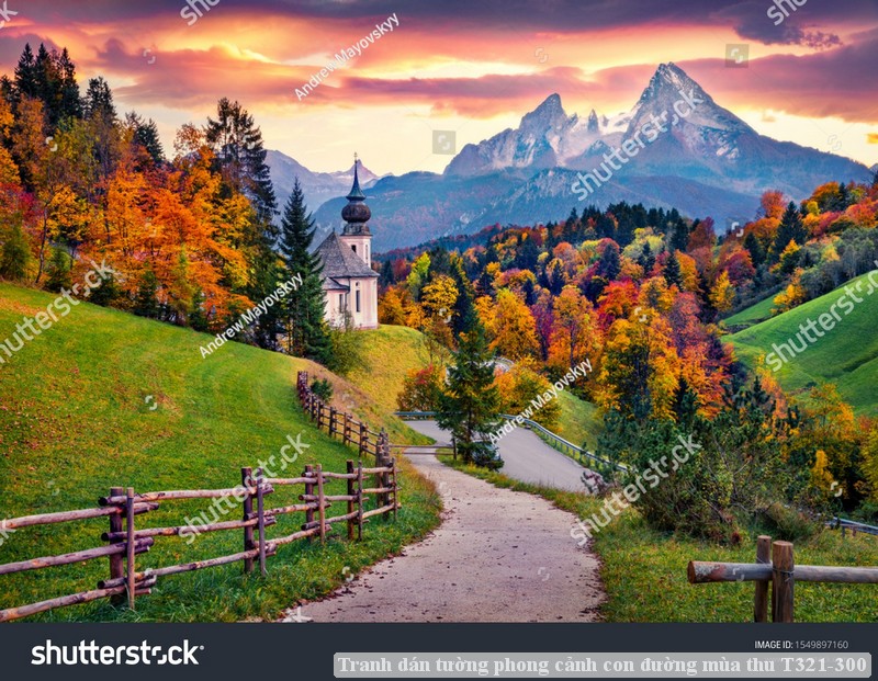 Tranh dán tường phong cảnh con đường mùa thu T321-300